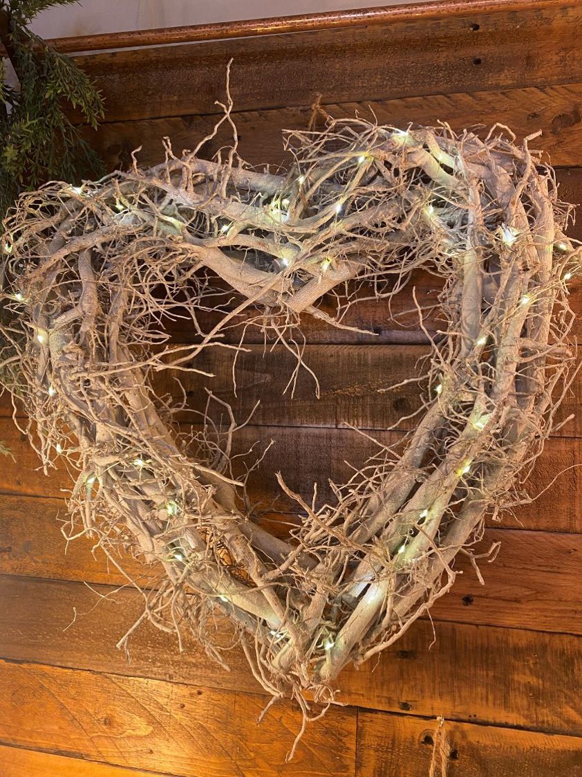 White Wicker Hearts with Lights