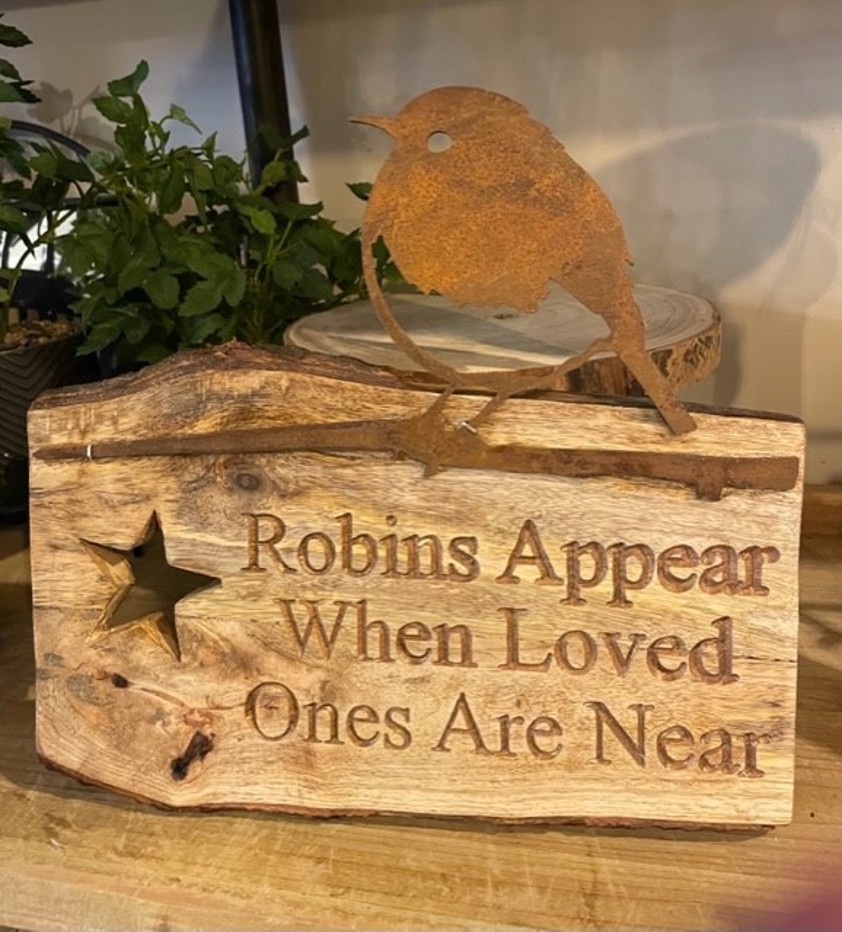 Small Robins Appear When Loved Ones are Near (with Robin) sign