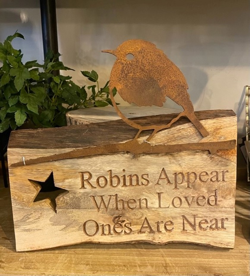 Small Robins Appear When Loved Ones are Near (with Robin) sign