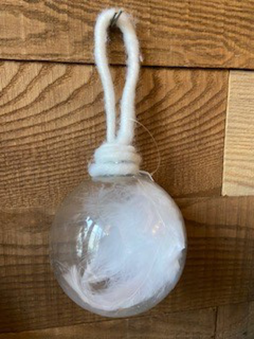 White glass feather bauble