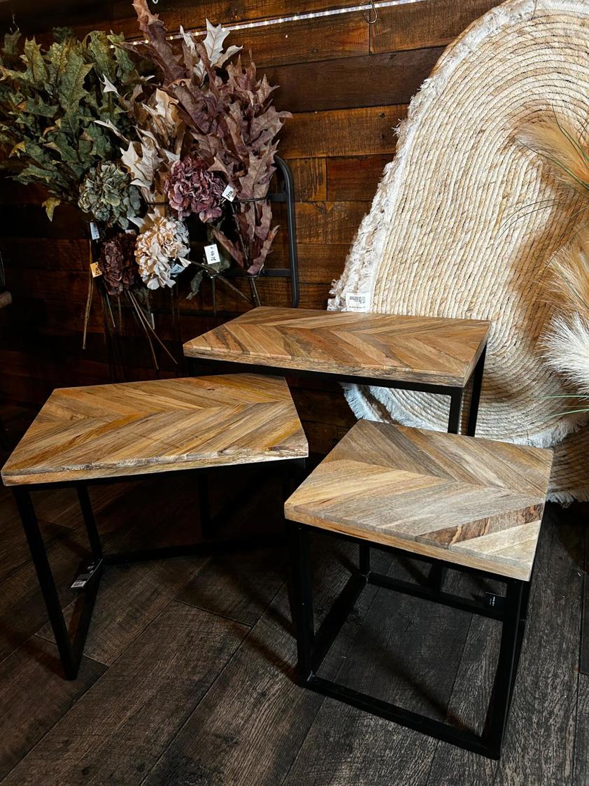 Set of 3 Wood & Metal Tables