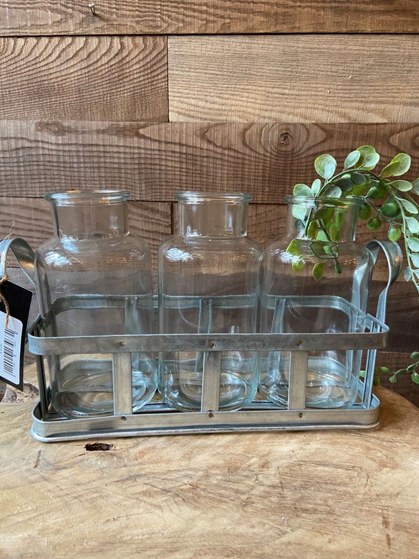 Set of 3 Glass Vases in Crate