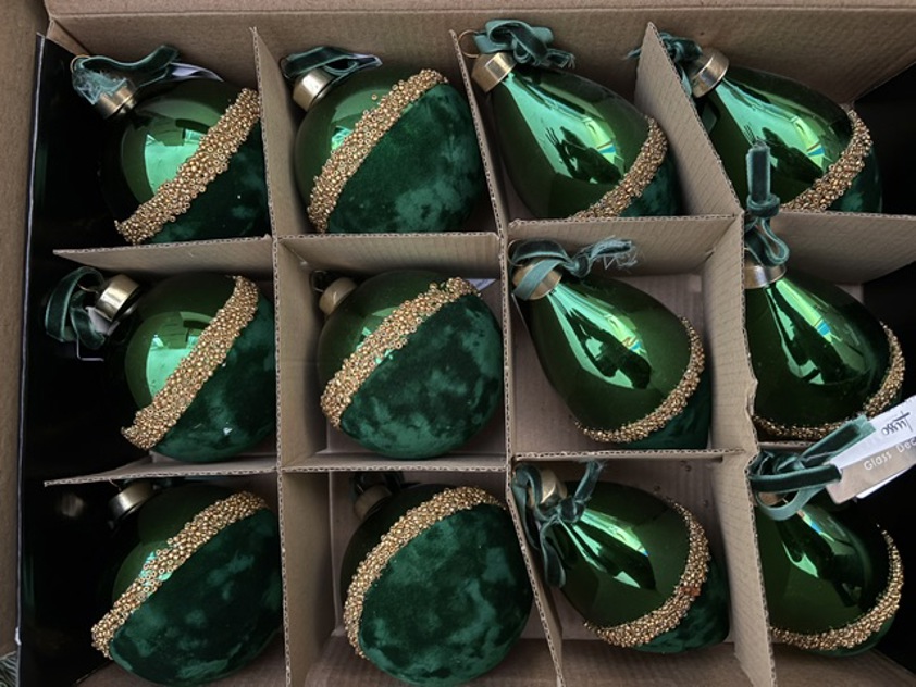 Green Velvet Glass Bauble box of 12
