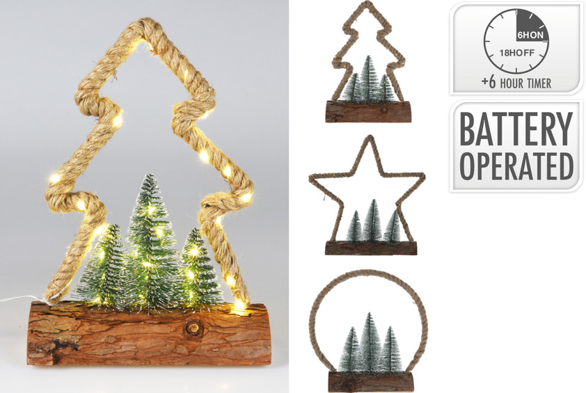 Small Jute Rope With LEDS On wood Base (Three Options) Small Jute Rope With LEDS On wood Base (Three Options)