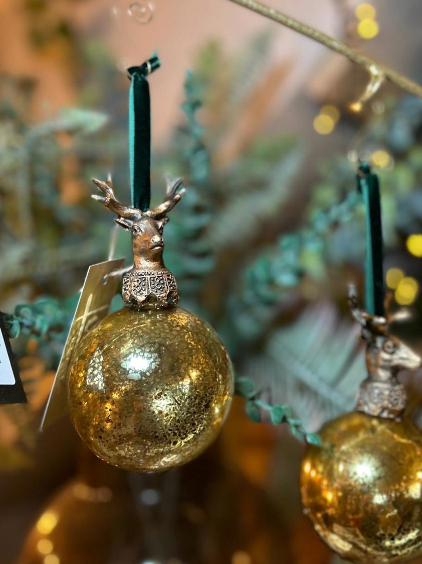 Gold Crackle Reindeer Bauble