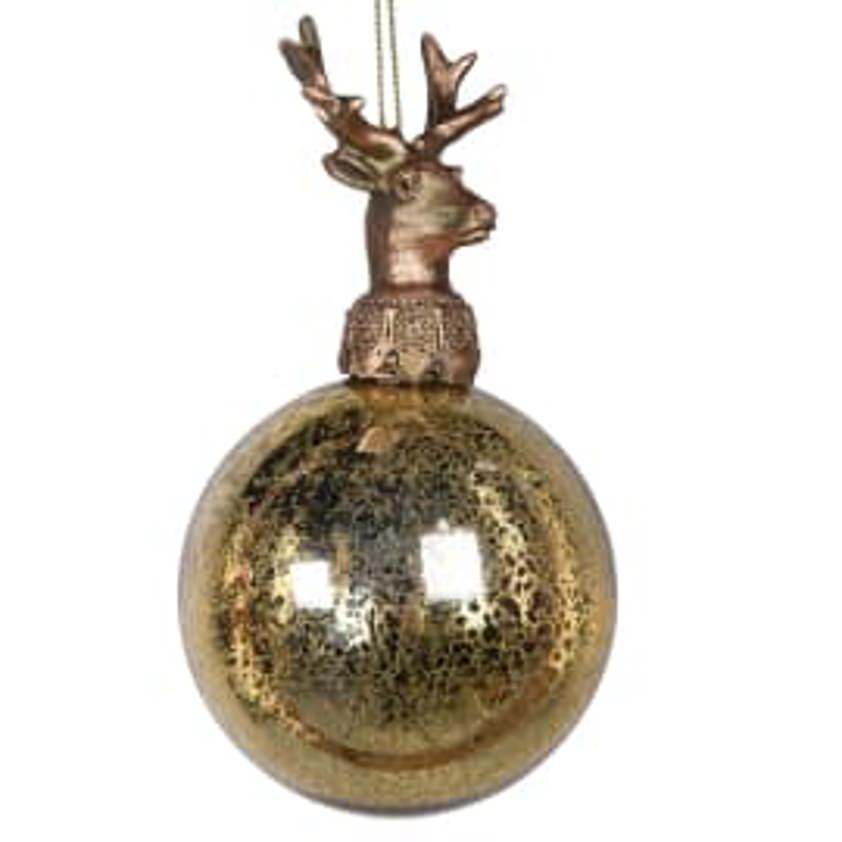 Gold Crackle Reindeer Bauble