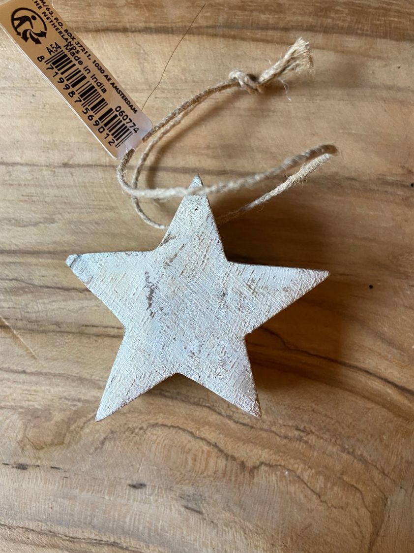 Neutral Wood White Star Hanging Deco
