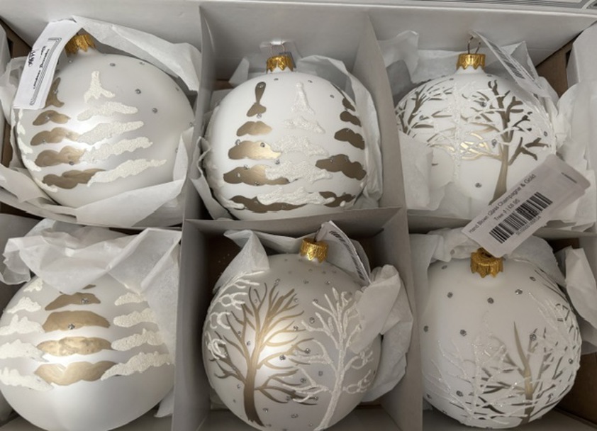 Hand Blown Glass Champagne & Gold Bauble Box of 6