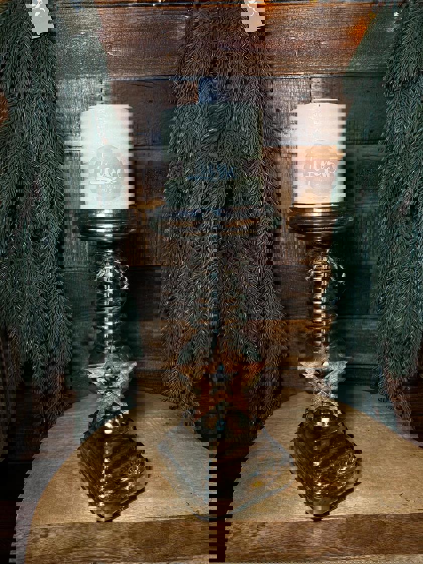 Silver Mercury Glass Candle Holder With Wood Star