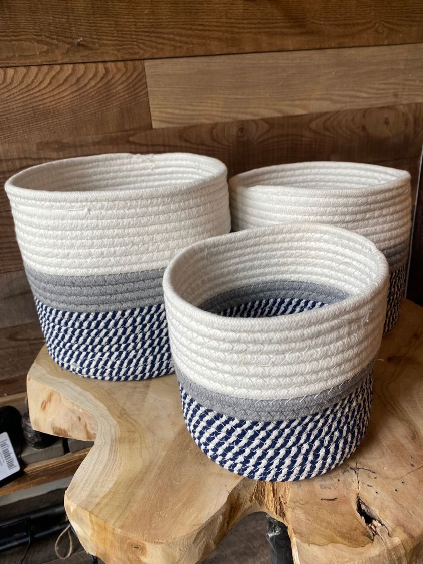 Set of 3 Grey & Navy Cottons Baskets
