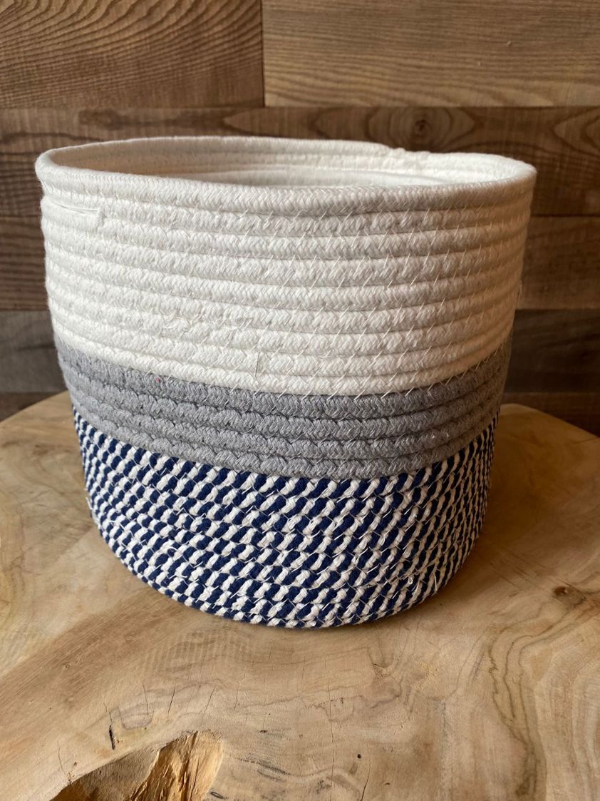 Set of 3 Grey & Navy Cottons Baskets