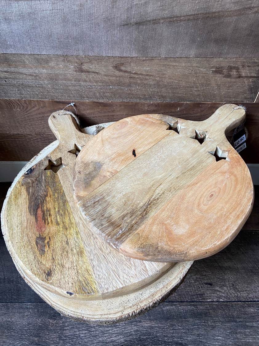 Round Wood Serving Board with Star Cut Out