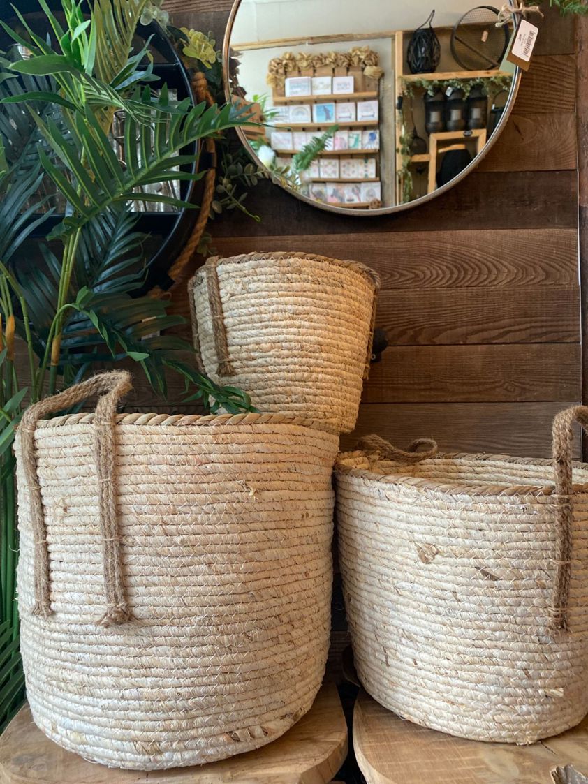 Cream Straw Basket with Natural Trim