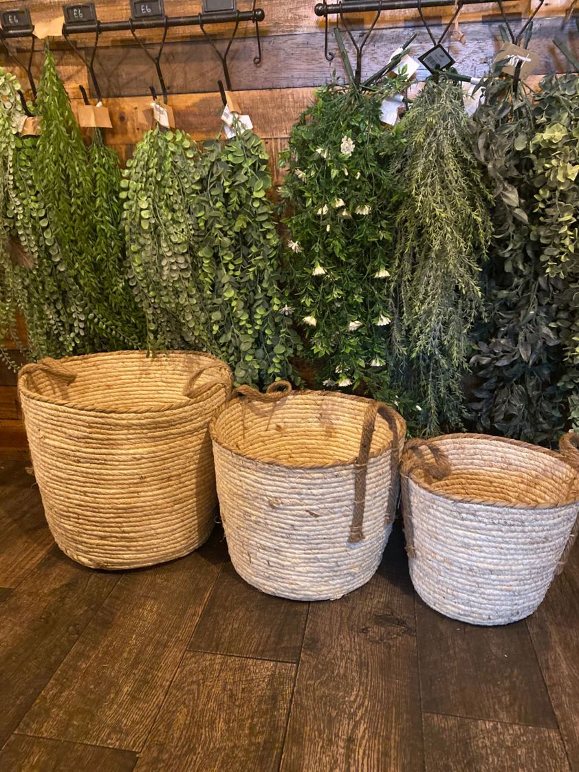 Cream Straw Basket with Natural Trim