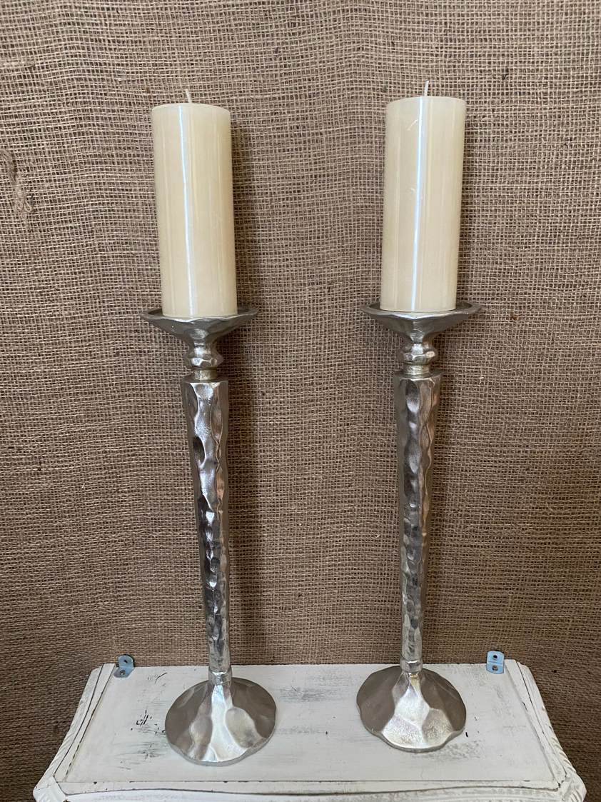 Tall Silver Dimple Effect Candle Holder