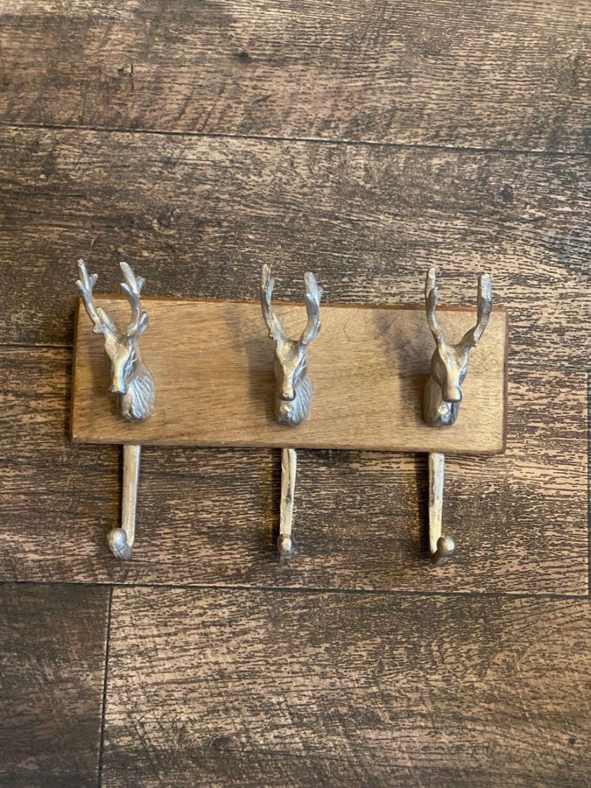 Silver Stag Hooks on Wood Board