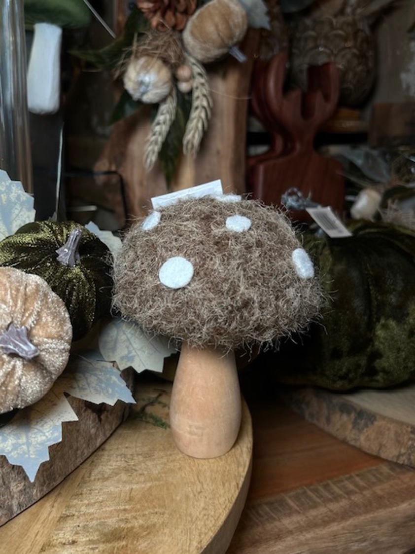 Autumn Felt & Wooden Toadstool Large