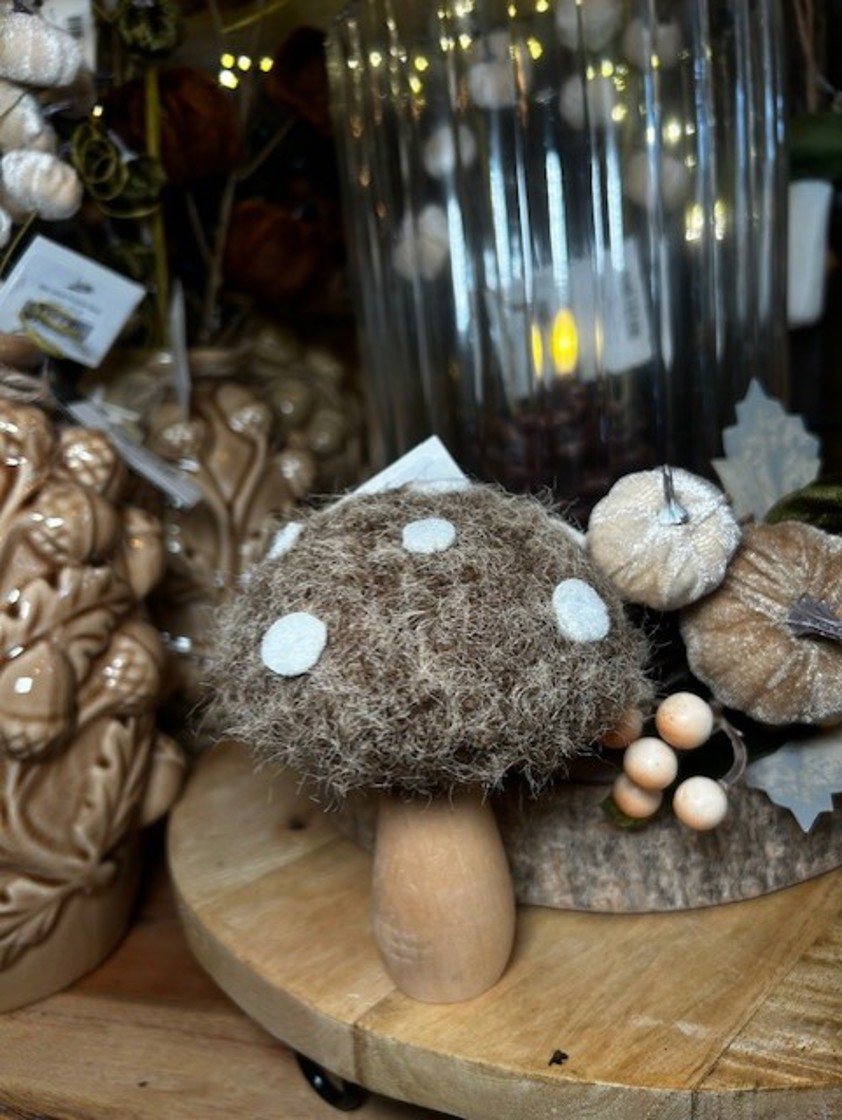 Autumn Felt & Wooden Toadstool Large