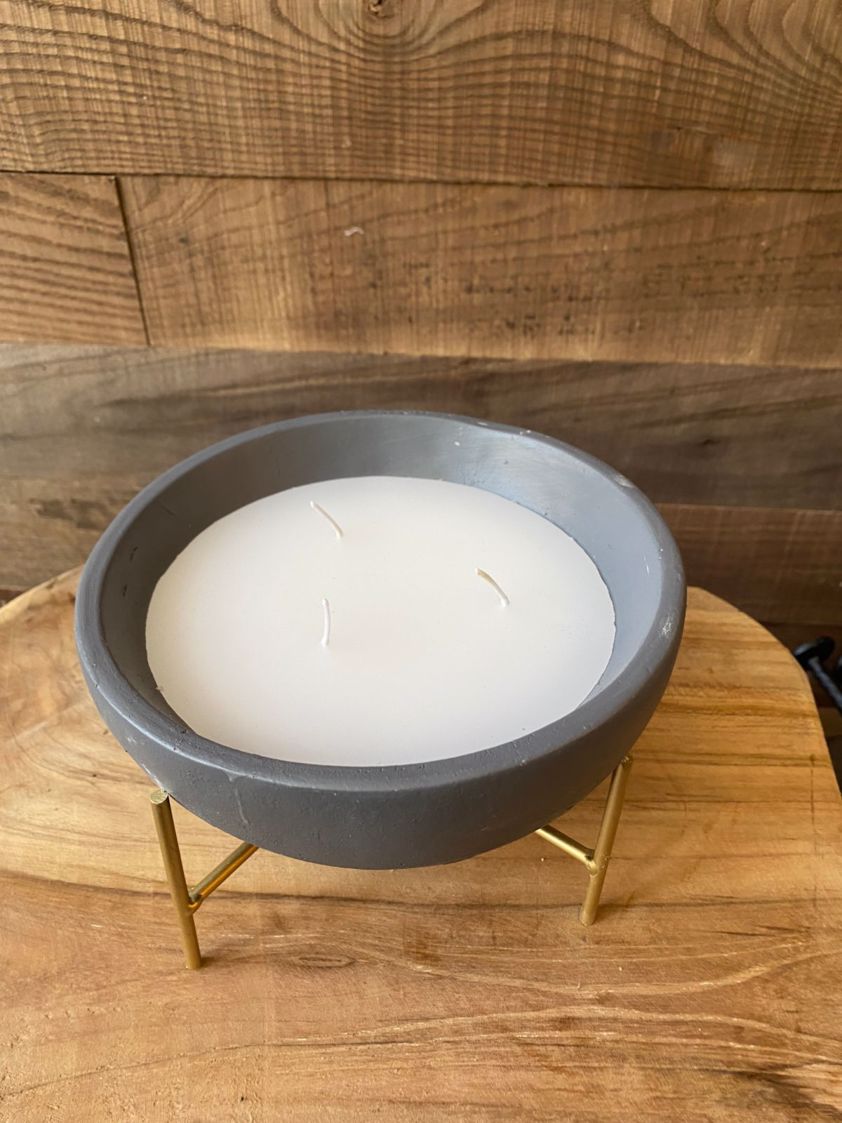 Dark Grey Large Cement Candle on Gold Legs