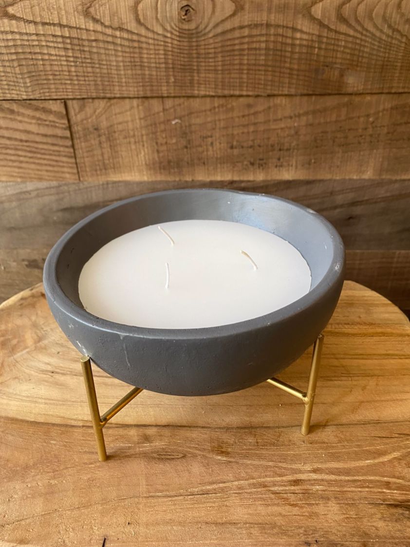 Dark Grey Large Cement Candle on Gold Legs