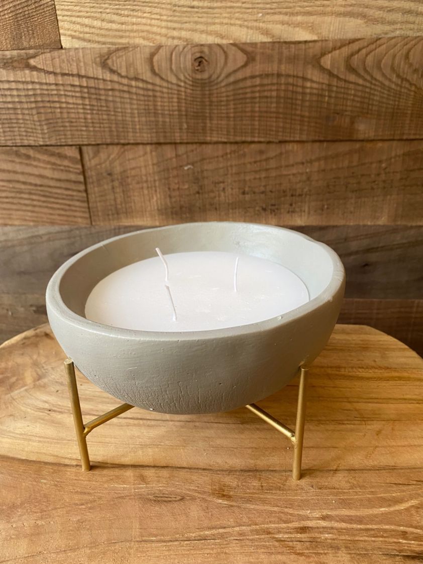 Large Cement Candle on Gold Legs