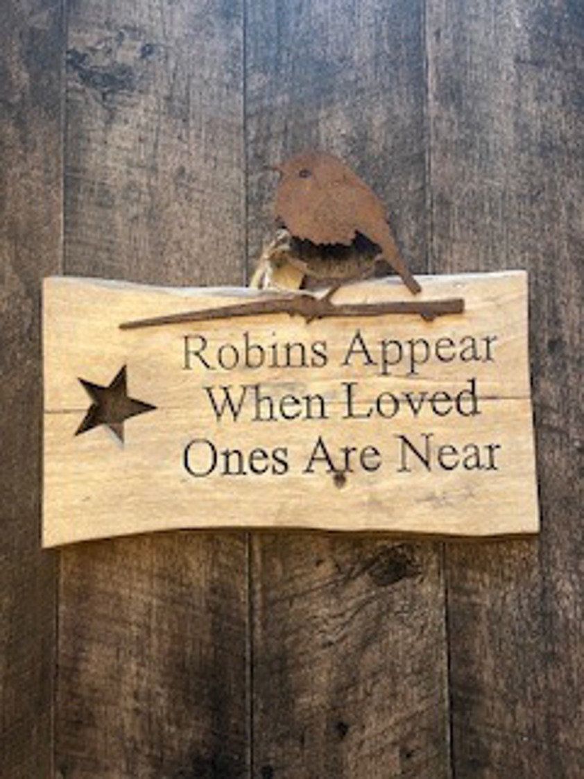Large Engraved Robins Appear Sign with Metal Robin