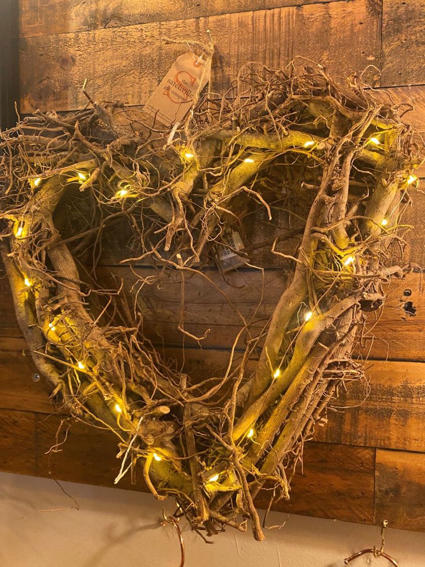 Natural Wicker Hearts with Lights