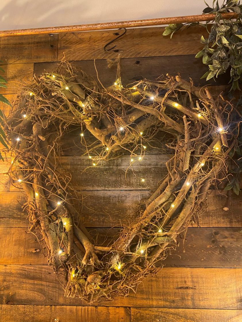 Natural Wicker Hearts with Lights