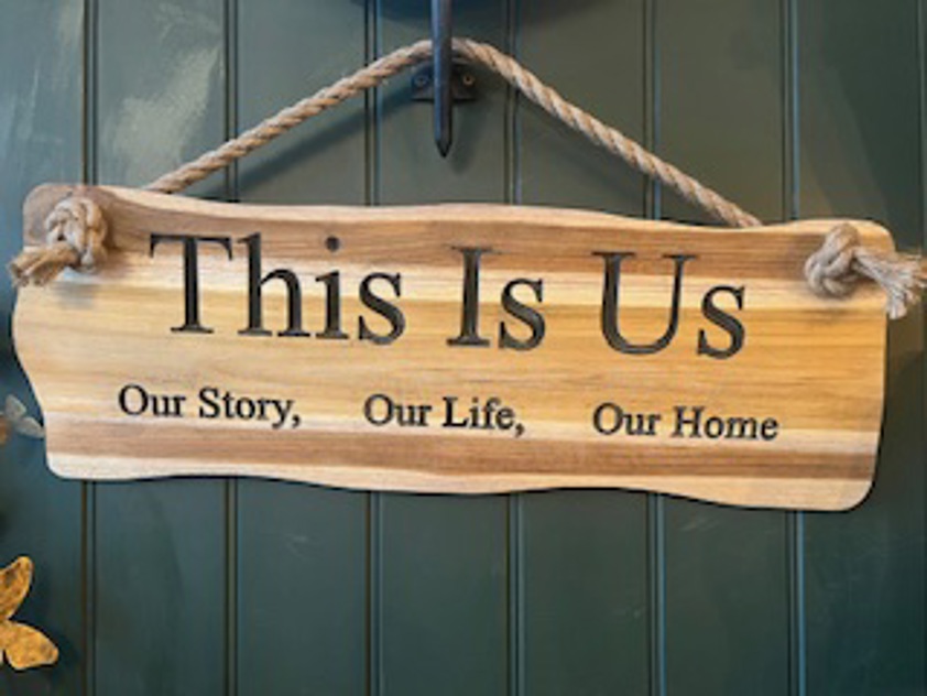 Wavy Edge Wood Sign With Rope Strap
