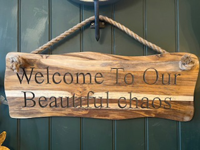 Wavy Edge Wood Sign With Rope Strap