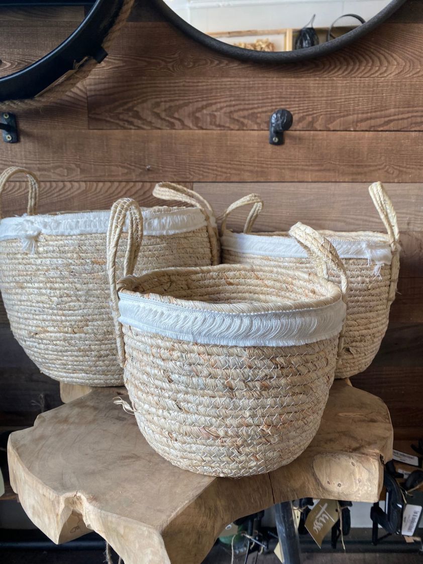 Natural Basket with Fringes