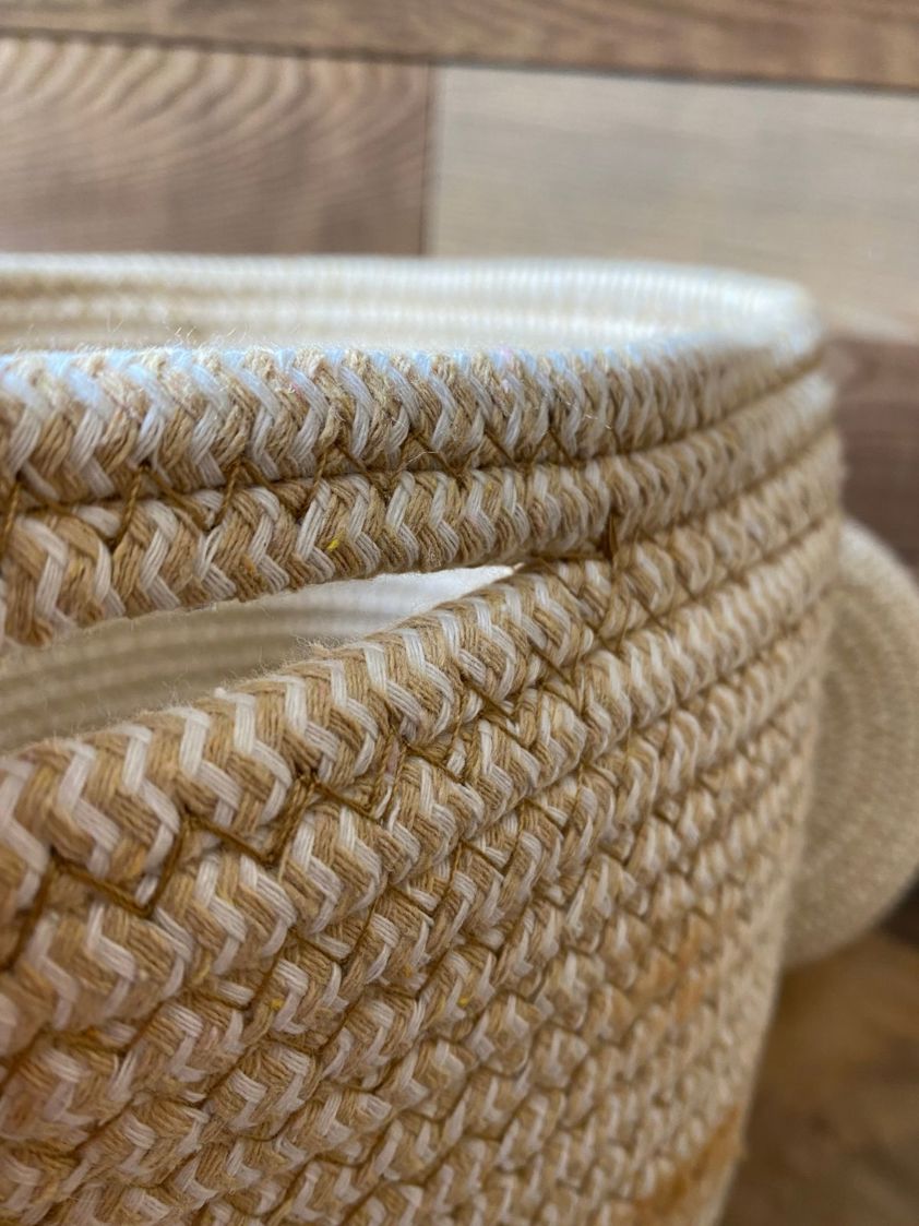 Set of 3 Natural & White Zigzag Cotton Baskets