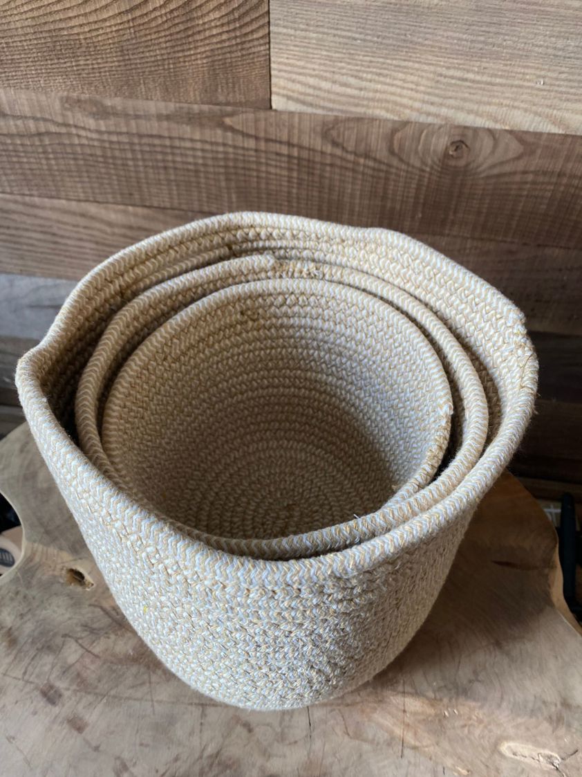 Set of 3 Natural & White Zigzag Cotton Baskets