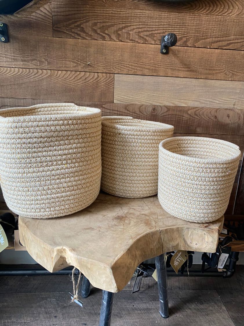 Set of 3 Natural & White Zigzag Cotton Baskets