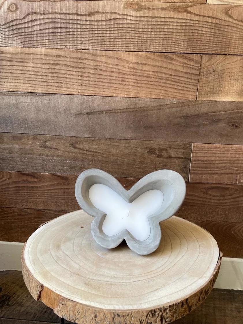 White Stone Butterfly Garden Candle