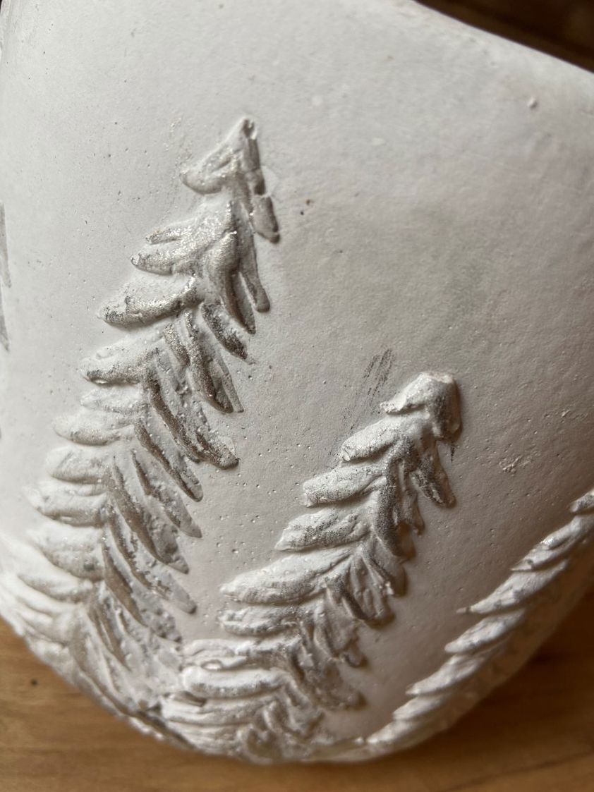 White Pot with Embossed Trees