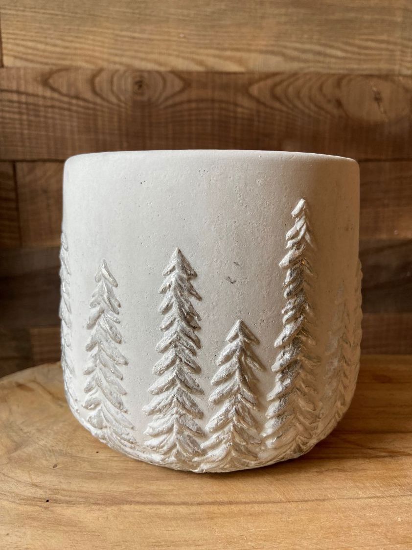 White Pot with Embossed Trees