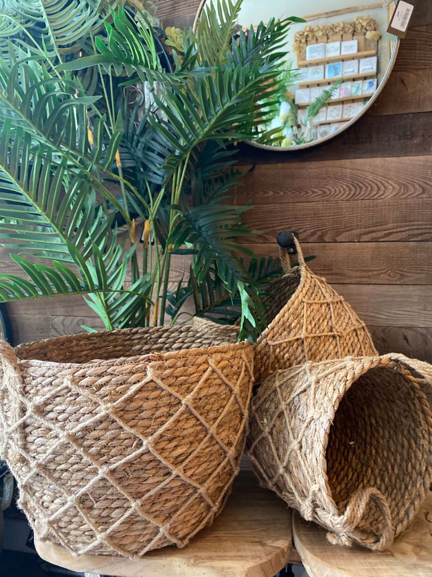 Natural Straw Basket with Rope Detail