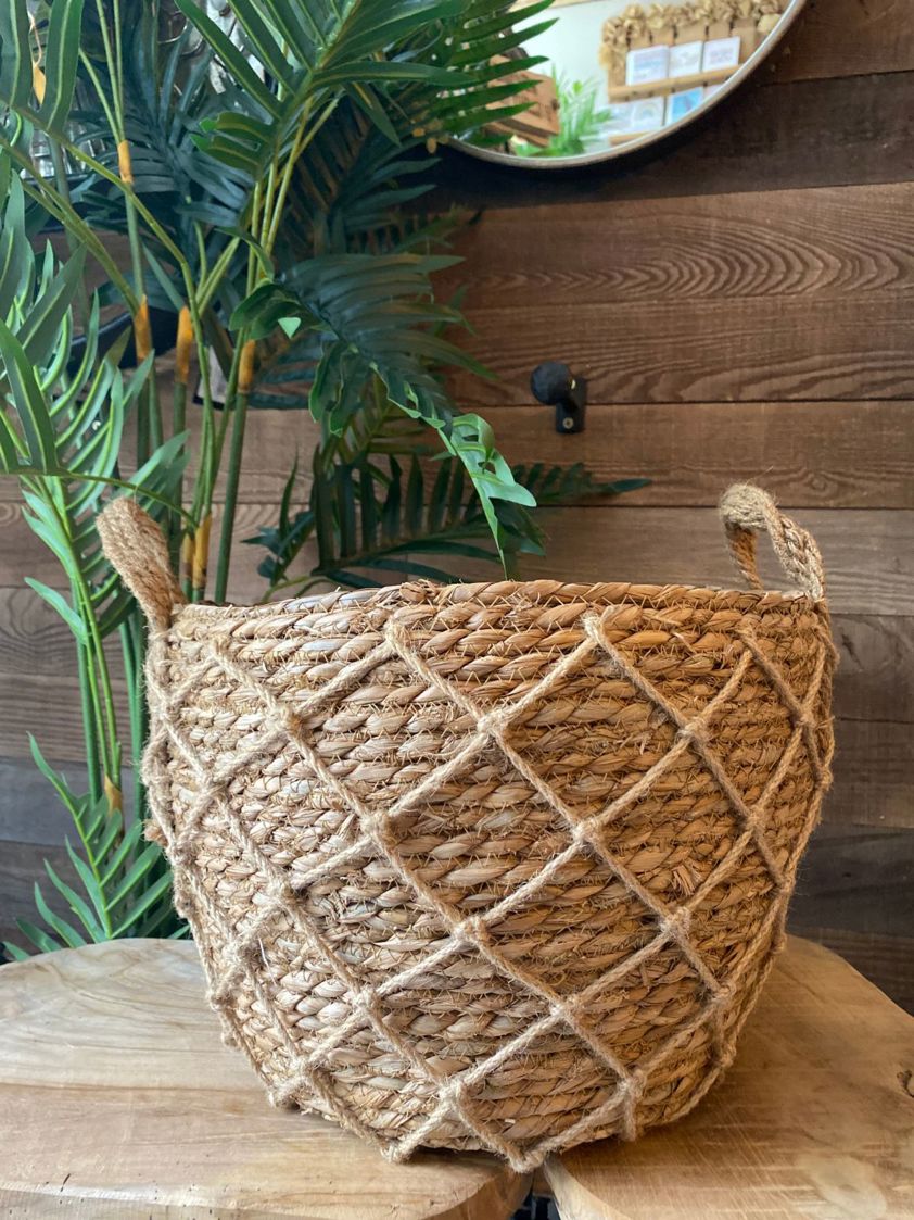 Natural Straw Basket with Rope Detail