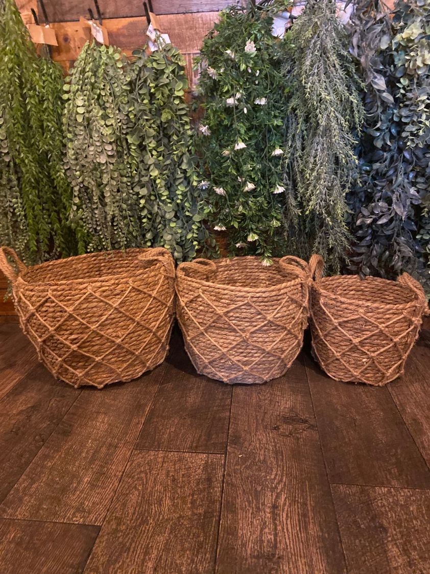 Natural Straw Basket with Rope Detail
