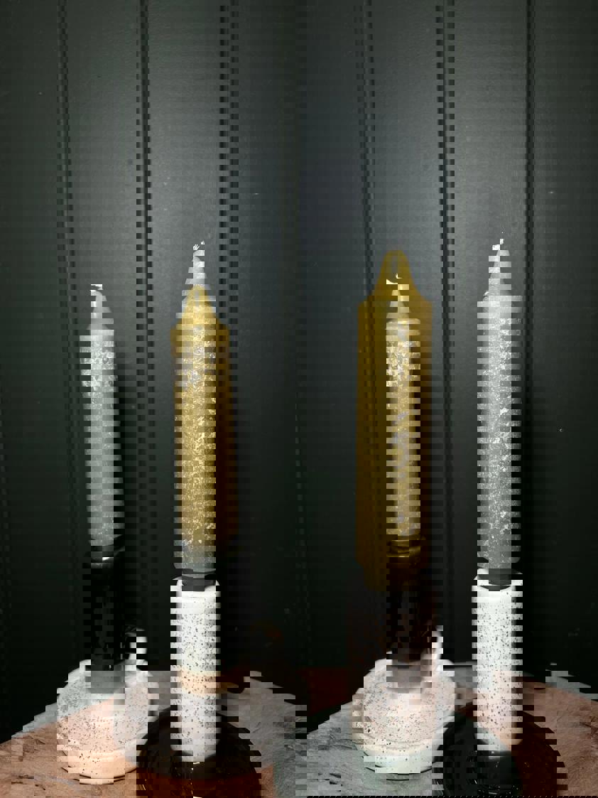 Short Chunky Olive Dinner Candle Set Of Two