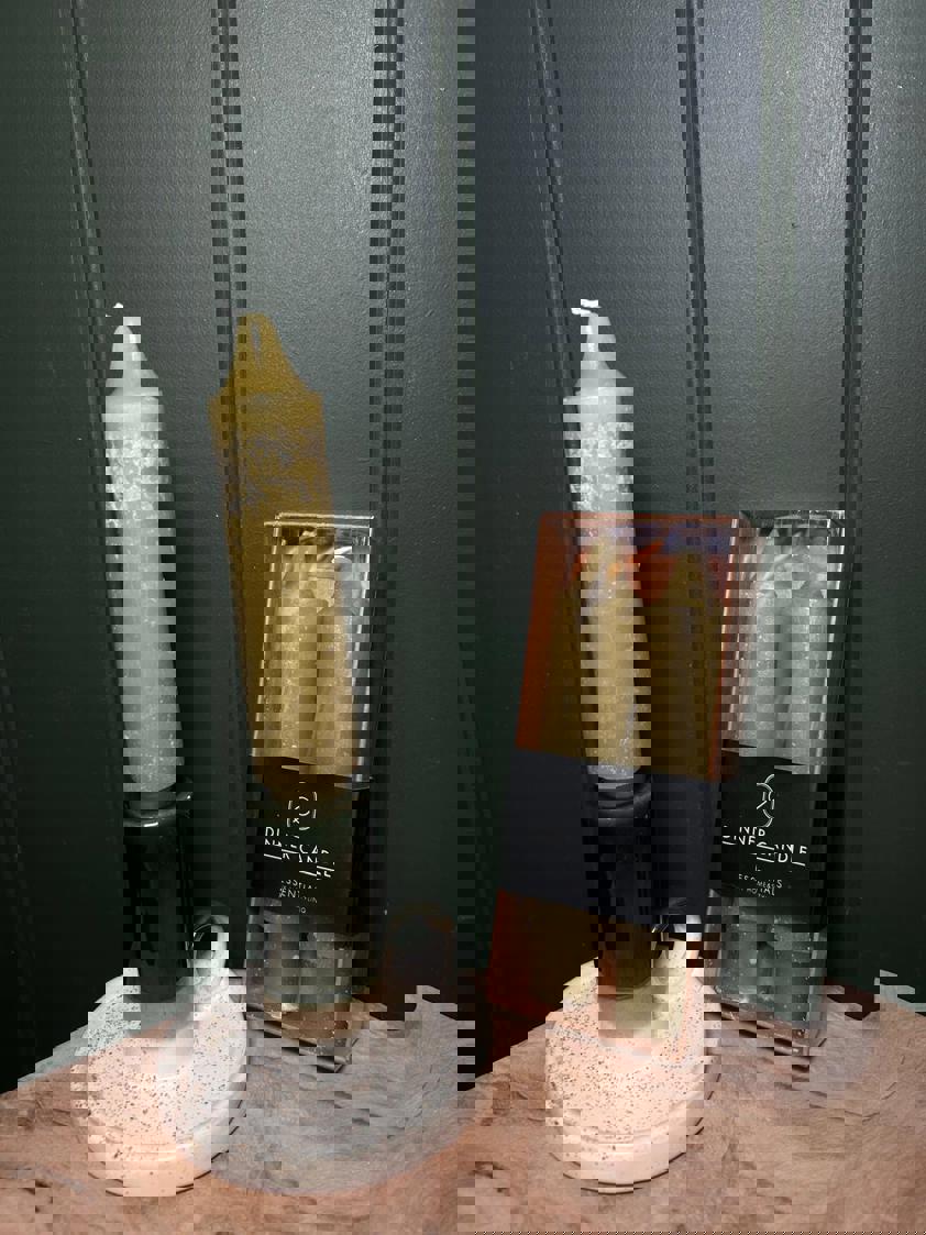 Short Chunky Olive Dinner Candle Set Of Two