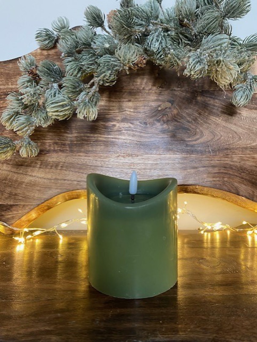 LED Olive Green Candle
