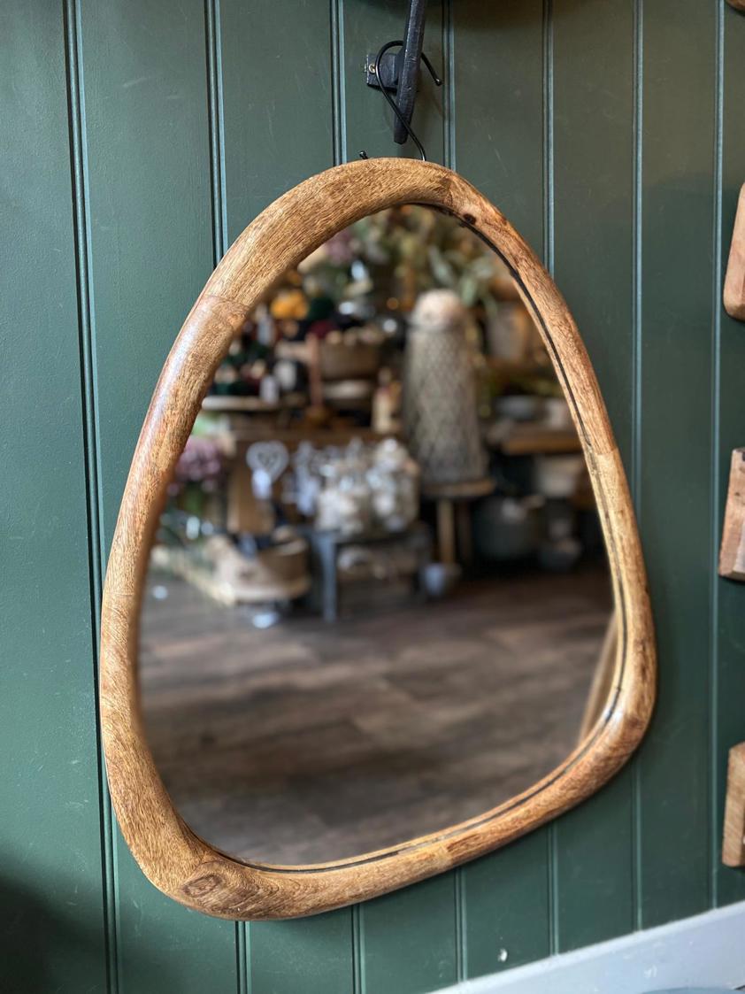 Wood Pebble Shaped Mirror