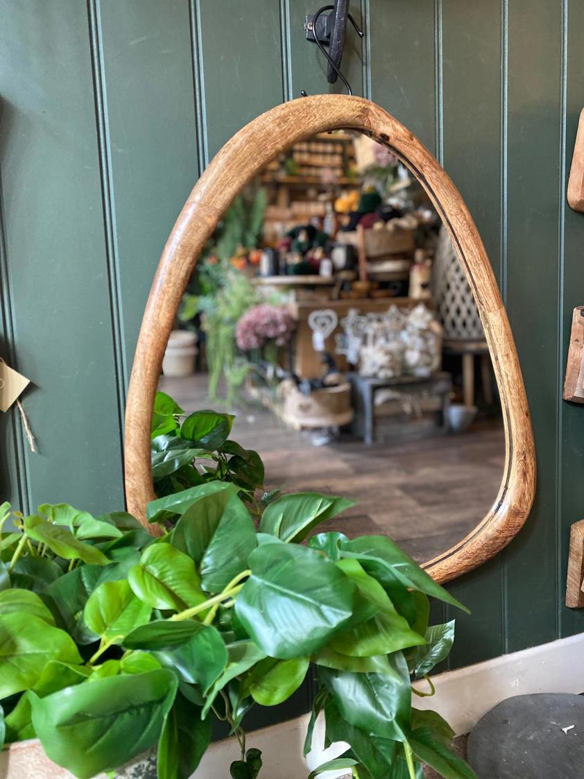 Wood Pebble Shaped Mirror