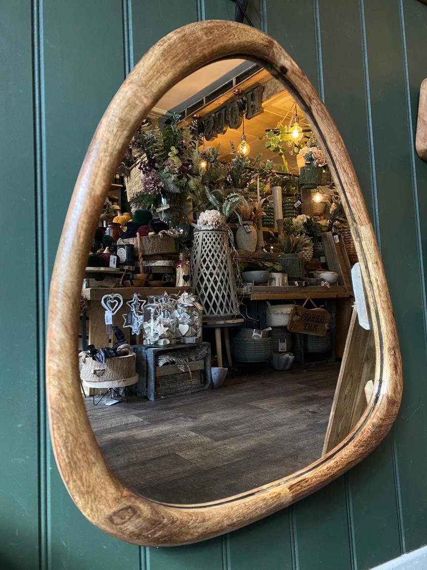 Wood Pebble Shaped Mirror