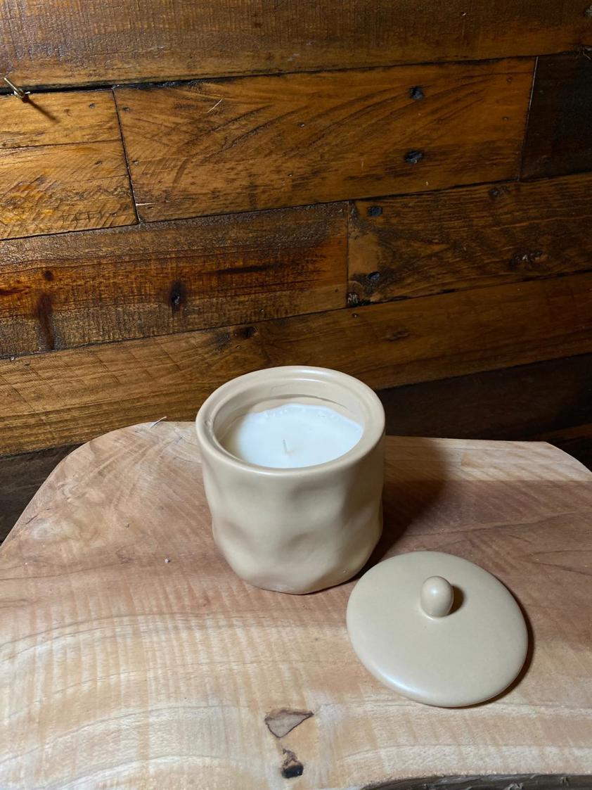 Candle In Dimpled Pot With Lid