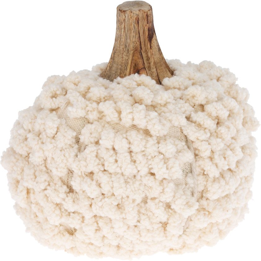 Bobble Cotton Pumpkin With Wooden Stalk (Large)