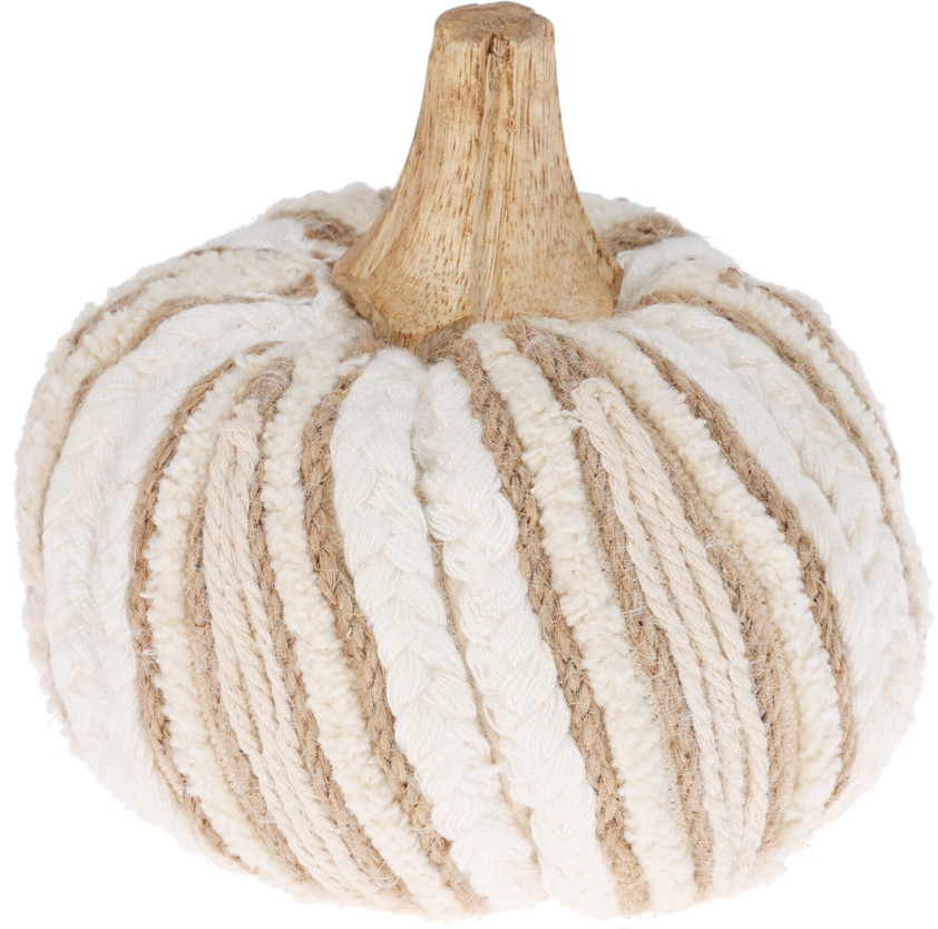 Bobble Cotton Pumpkin With Wooden Stalk (Large)