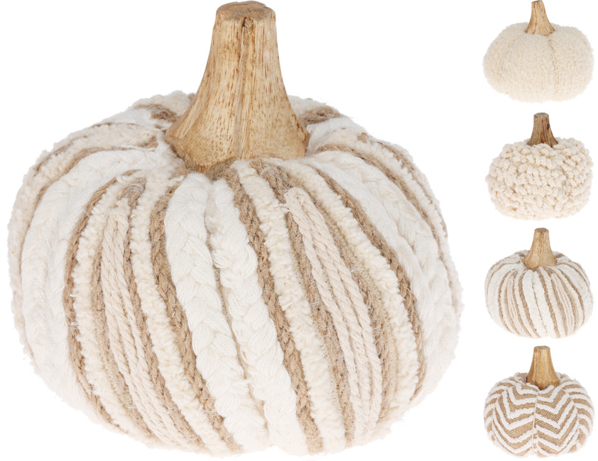 Bobble Cotton Pumpkin With Wooden Stalk (Large)